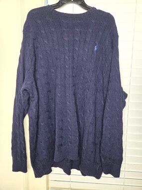 Mens Polo Ralph Lauren Navy Cable Knit Sweater 6XL Big & Tall Cotton Pullover